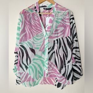 Zara Oversized Geometric print semi sheer Blouse